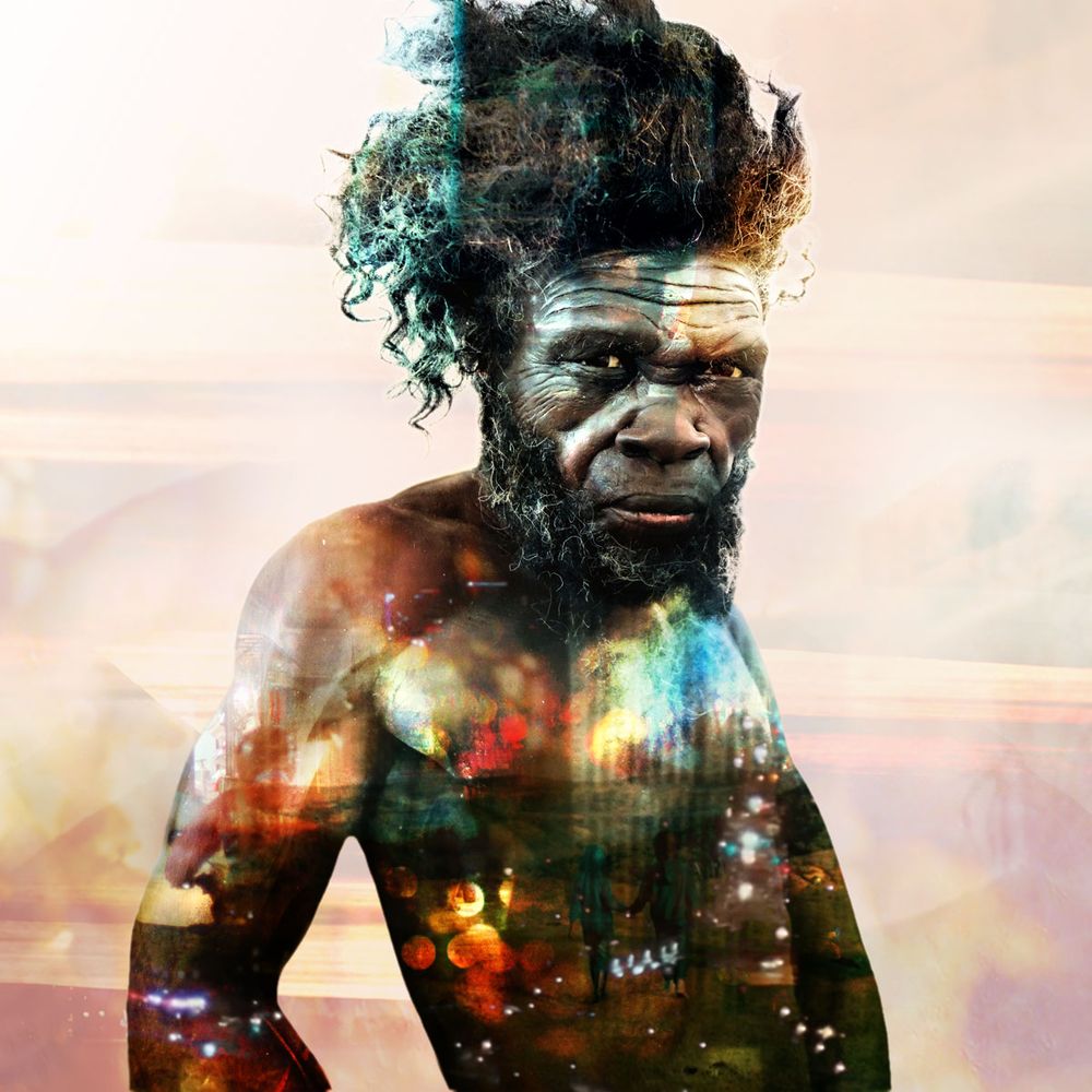 Plakat for udstillingen Menneske på Moesgaard.